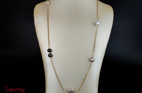 Long 9k gold chain necklace with various pearls  